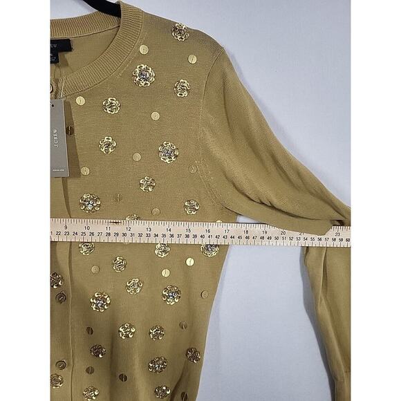J. Crew Embellished Cardigan Sweater Small Gold Beaded Sequin Holiday Party NEW - Picture 4 of 12